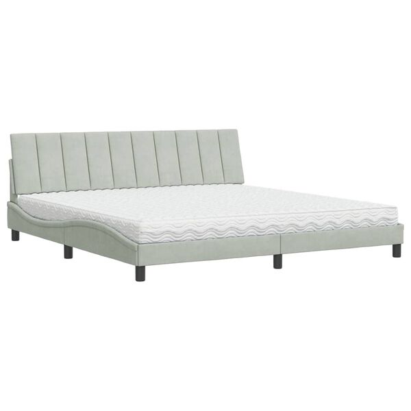 vidaXL Cama com colch&atilde;o Hanko 200x200 cm veludo cinzento-claro