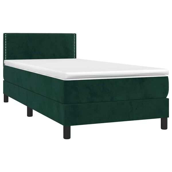vidaXL Cama box spring c/ colch&atilde;o/LED 100x200 cm veludo verde-escuro
