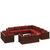 vidaXL 11 pcs conjunto lounge jardim c/ almofad&otilde;es vime PE castanho