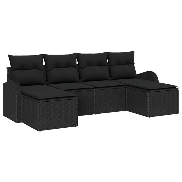 vidaXL Conjunto de Sof&aacute; de Jardim 6 pcs Preto Rattan de Polipropileno