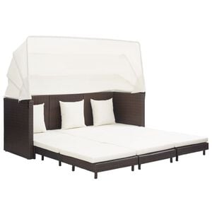 vidaXL Espregui&ccedil;adeira extens&iacute;vel 3 lugares com toldo vime PE castanho