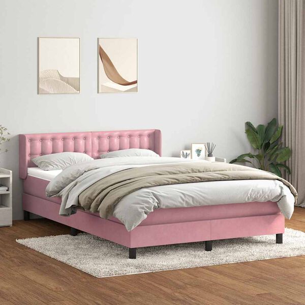 vidaXL Cama com molas/colch&atilde;o 160x220 cm veludo rosa