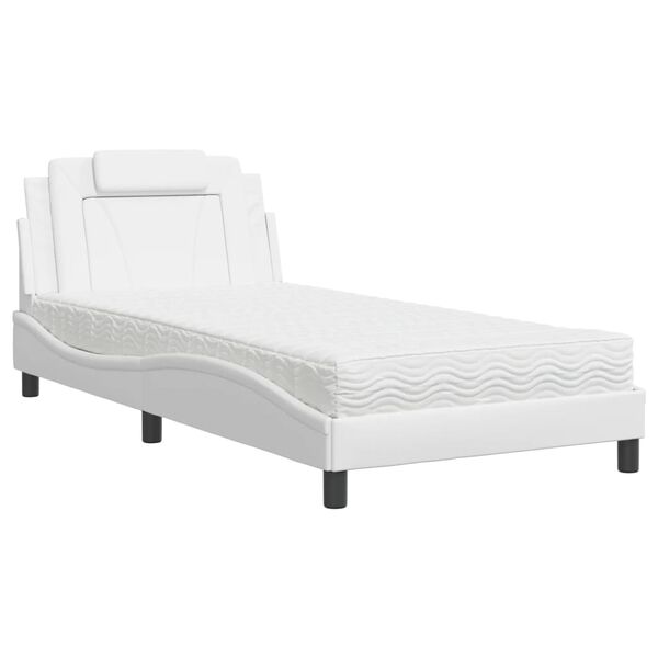 vidaXL Cama Viana com colch&atilde;o 100x200 cm couro artificial branco
