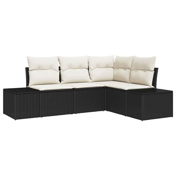 vidaXL Conjunto de Sof&aacute; de Jardim 4 pcs Preto e Creme vime PE