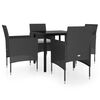 vidaXL 5 pcs conjunto de jantar p/ jardim c/ almofad&otilde;es preto