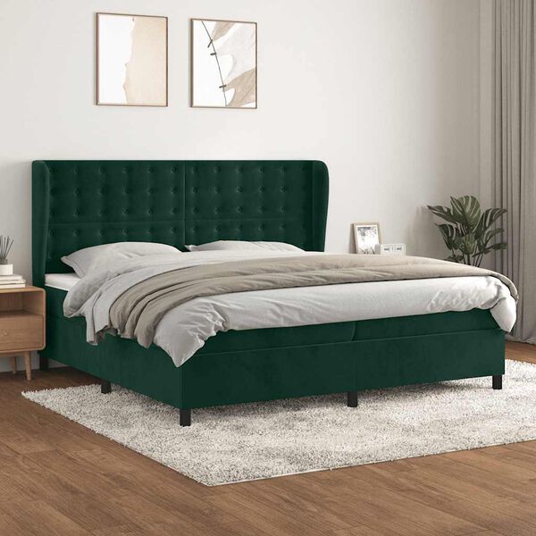 vidaXL Cama com molas/colch&atilde;o 200x200 cm veludo verde-escuro