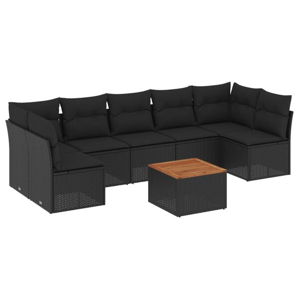 vidaXL 8 pcs conjunto sof&aacute;s de jardim com almofad&otilde;es vime PE preto