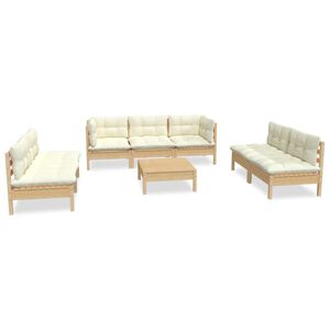 vidaXL 8 pcs conjunto lounge jardim c/ almofad&otilde;es creme pinho maci&ccedil;o
