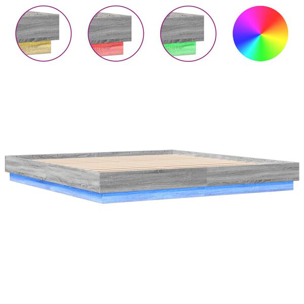 vidaXL Estrutura de cama com luzes LED 180x200 cm cinzento sonoma