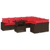 vidaXL Conjunto de sof&aacute; de jardim com 10 pe&ccedil;as e almofadas em rattan sint&eacute;tico marrom