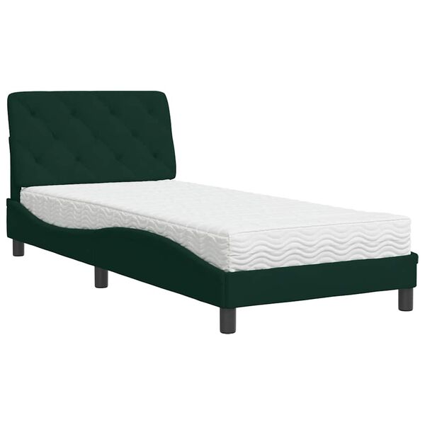 vidaXL Cama com colch&atilde;o 80x200 cm veludo verde-escuro