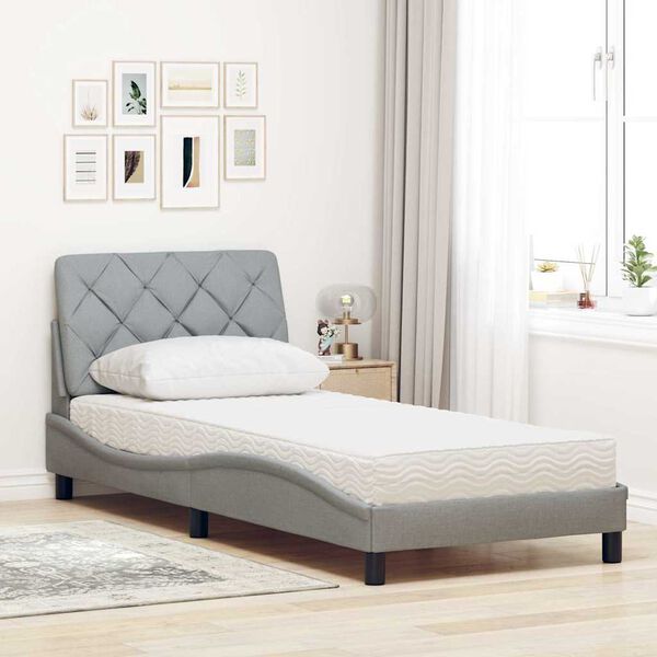 vidaXL Cama com colch&atilde;o 90x190 cm tecido cinzento-claro