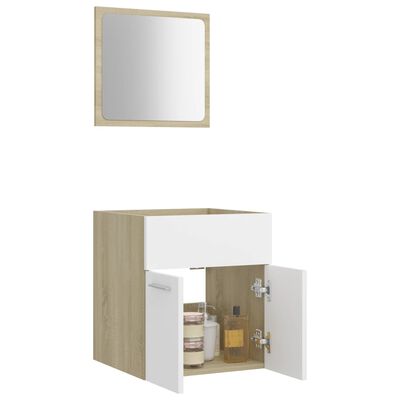 vidaXL 2 pcs conj. móveis casa de banho contraplacado branco/carvalho