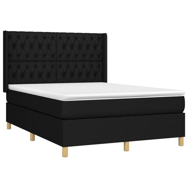 vidaXL Cama box spring c/ colch&atilde;o e LED 140x200 cm tecido preto