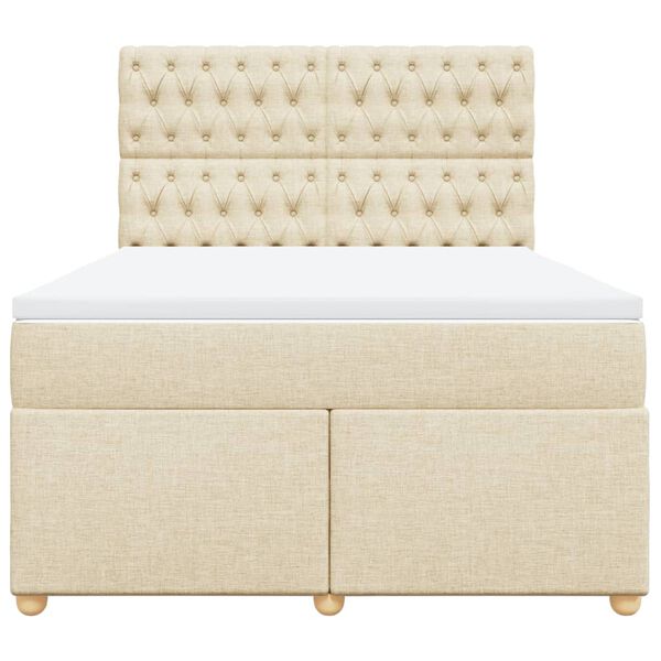 vidaXL Cama com molas/colch&atilde;o 140x190 cm tecido cor creme