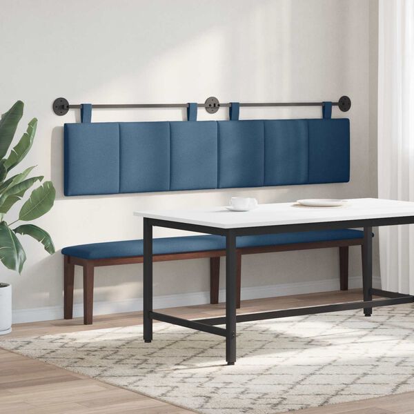 vidaXL Cabeceira Suspensa Riscas Azul 210 x 55 x 5 cm tecido