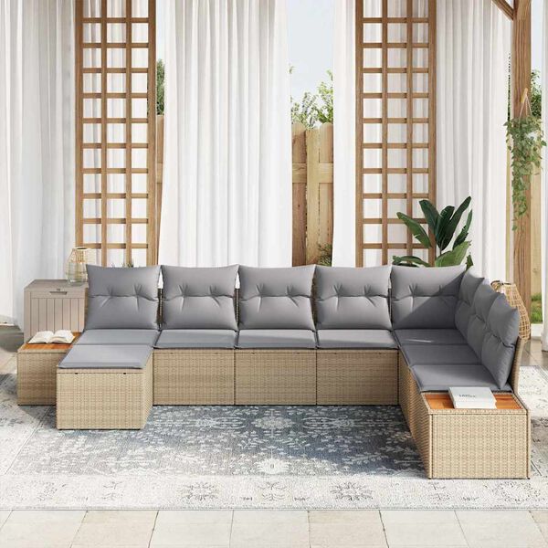 vidaXL Conjunto de Sof&aacute; de Jardim 8 pcs Bege Rattan Sint&eacute;tico