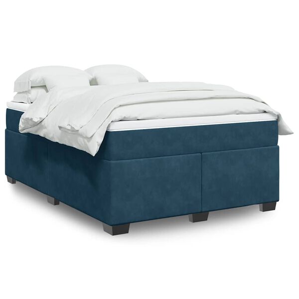 vidaXL Cama com molas/colch&atilde;o 140x200 cm veludo azul-escuro