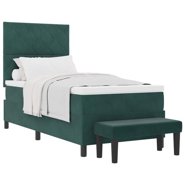 vidaXL Cama Box com colch&atilde;o Verde Escuro 100 x 200 cm Veludo