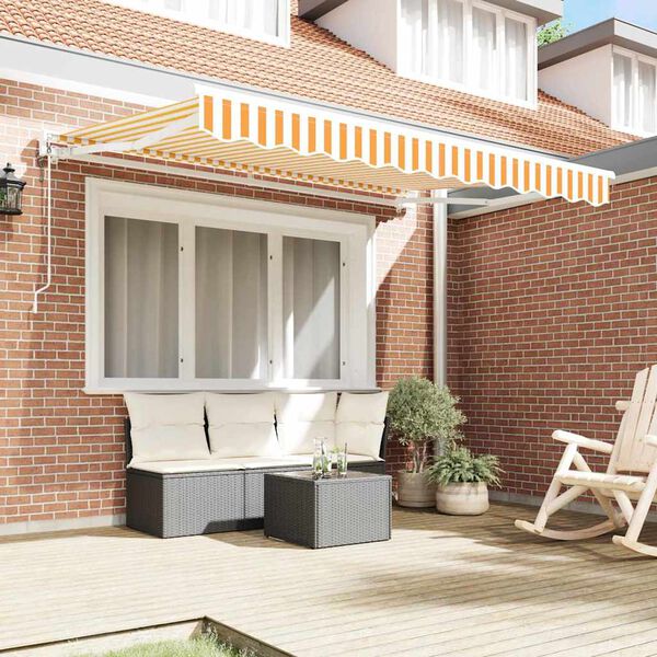 vidaXL Toldo Retr&aacute;til Amarelo e Branco 300 x 200 cm Poli&eacute;ster e Metal