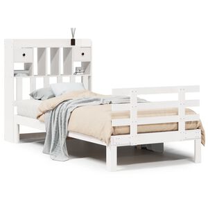 vidaXL Cama com estante sem colch&atilde;o 75x190 cm pinho maci&ccedil;o branco