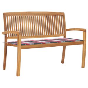 vidaXL Banco de jardim empilh&aacute;vel c/ almofad&atilde;o 128,5 cm teca maci&ccedil;a
