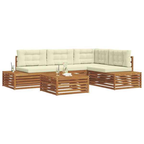 vidaXL Conjunto de Sof&aacute;s para Exterior 5 Pe&ccedil;a Natural e Creme