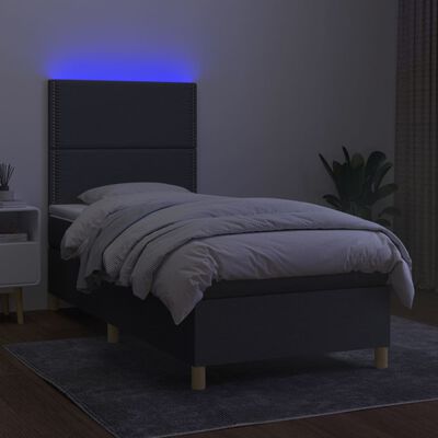 vidaXL Cama box spring c/ colchão e LED 90x200 cm tecido cinza-escuro