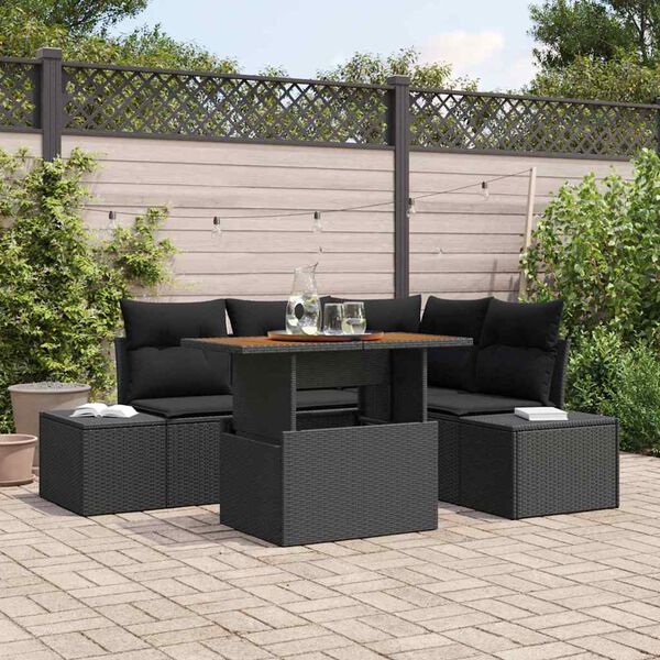 vidaXL Conjunto de Sof&aacute; de Jardim 5 pcs Preto Rattan Sint&eacute;tico