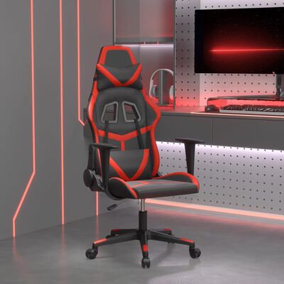 vidaXL Cadeira gaming massagens couro artificial preto e vermelho