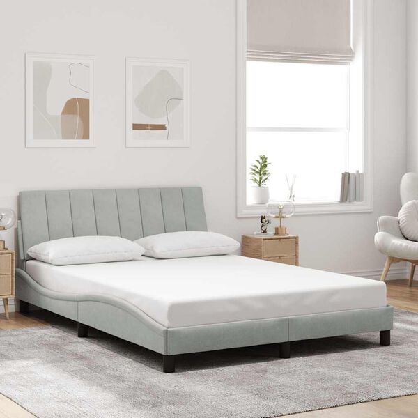 vidaXL Estrutura de cama sem colch&atilde;o Hanko 140x190 cm veludo cinzento-claro