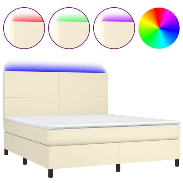 vidaXL Cama box spring c/ colch&atilde;o/LED 180x200cm couro artificial creme