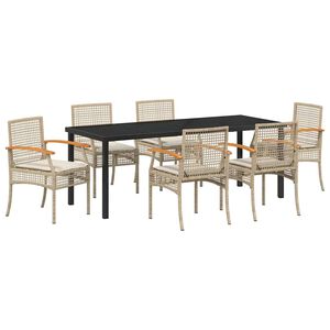 vidaXL Conjunto de Jantar para Jardim 7 unid. Bege e Preto Vime