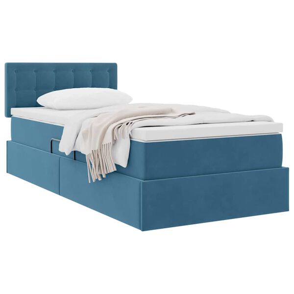 vidaXL Cama com Armazenamento Azul Escuro 90 x 190 cm Veludo