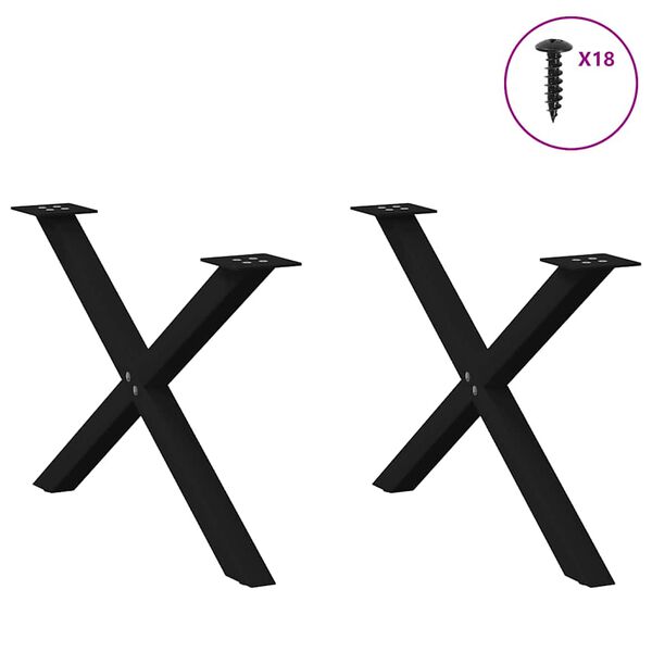 vidaXL P&eacute;s para mesa de centro em formato de X, 2 pe&ccedil;as, preto, 70x (42-43) cm, a&ccedil;o