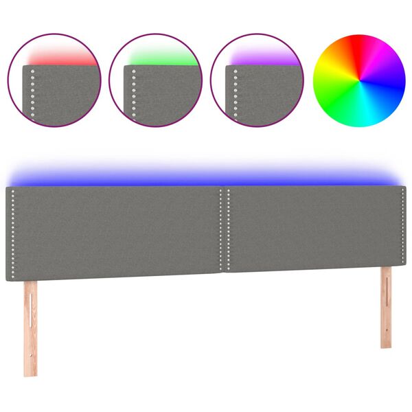 vidaXL Cabeceira de cama c/luzes LED tecido 180x5x78/88cm cinza-escuro