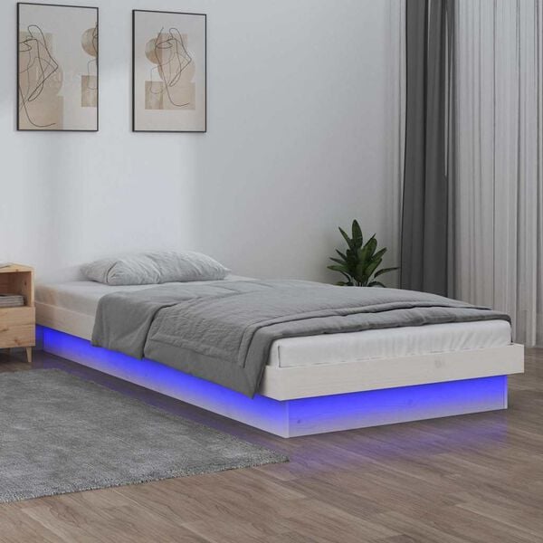 vidaXL Estrutura cama c/ LED solteiro 75x190 cm madeira maciça branco