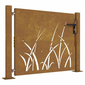 vidaXL Port&atilde;o de jardim 100x75 cm em a&ccedil;o corten com design de grama
