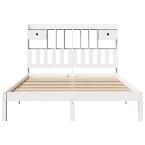 vidaXL Cama com estante sem colch&atilde;o 140x200 cm pinho maci&ccedil;o branco