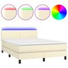 vidaXL Cama box spring c/ colch&atilde;o/LED 140x190cm couro artificial creme