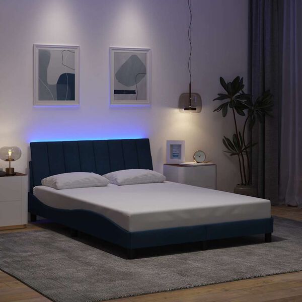 vidaXL Estrutura de cama sem colch&atilde;o Hanko 140x200 cm tecido azul