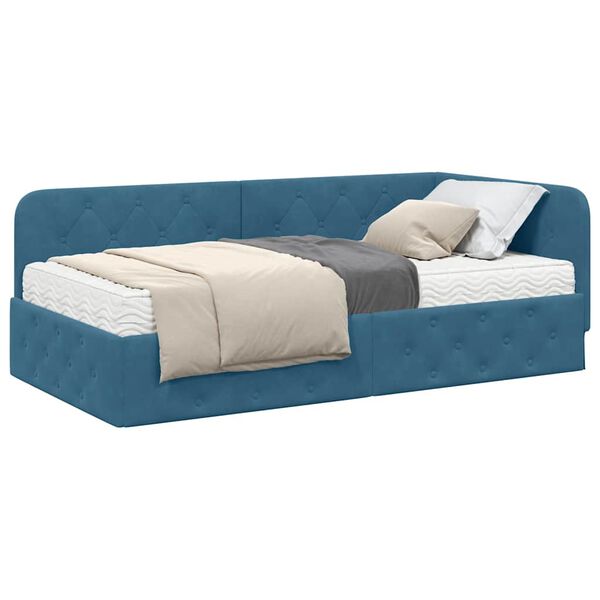 vidaXL Estrutura de Cama de Canto com colch&atilde;o Azul 90 x 190 cm Veludo