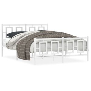 vidaXL Estrutura de cama com cabeceira e p&eacute;s 135x190 cm metal branco