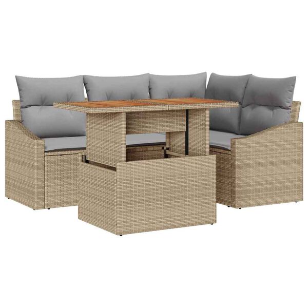 vidaXL Conjunto de Sof&aacute; de Jardim 5 pcs Bege Rattan Sint&eacute;tico