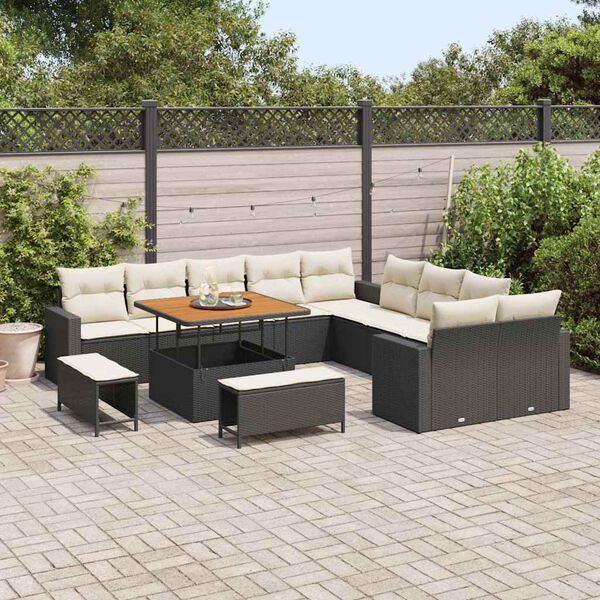 vidaXL Conjunto de Sof&aacute; de Jardim 17 pcs Preto e Creme vime PE