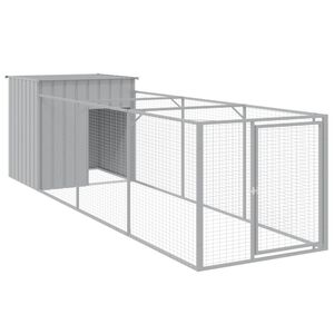 vidaXL Casota c&atilde;es c/ parque 110x405x110 cm a&ccedil;o galvaniz. cinza-claro