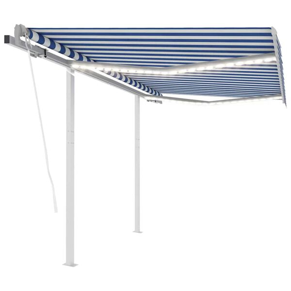vidaXL Toldo autom&aacute;tico LED e sensor de vento 3,5x2,5 m azul e branco
