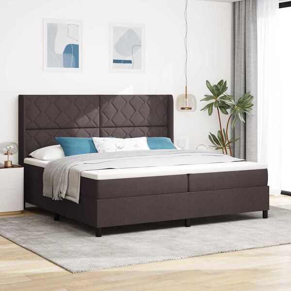 vidaXL Cama Box com colch&atilde;o Castanho escuro 200 x 200 cm tecido