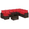 vidaXL Conjunto de sof&aacute; de jardim com 9 pe&ccedil;as e almofadas em rattan sint&eacute;tico marrom