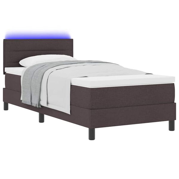 vidaXL Cama Box com colch&atilde;o com led Marrom Escuro 80 x 200 cm tecido